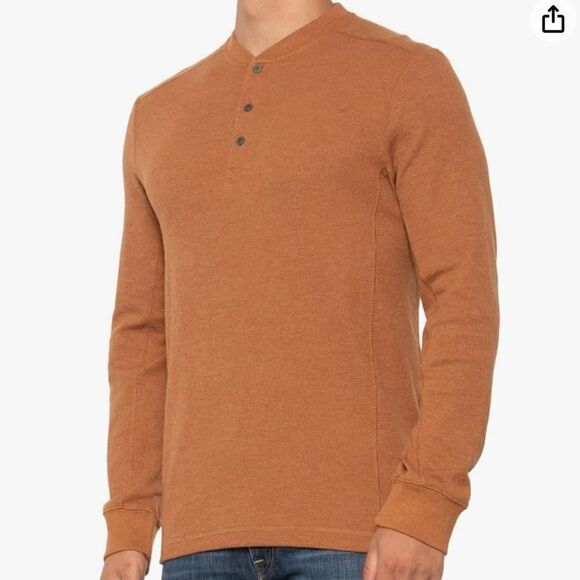 Eddie Bauer M Sienna Ginger Brown Waffle Knit Thermal Henley - Picture 1 of 11